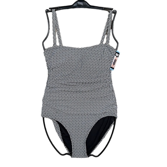 ✅One Piece Dkny Ruched Shirred Bandeau One Piece Swimsuit Bathing Suit - Picture 2 of 5